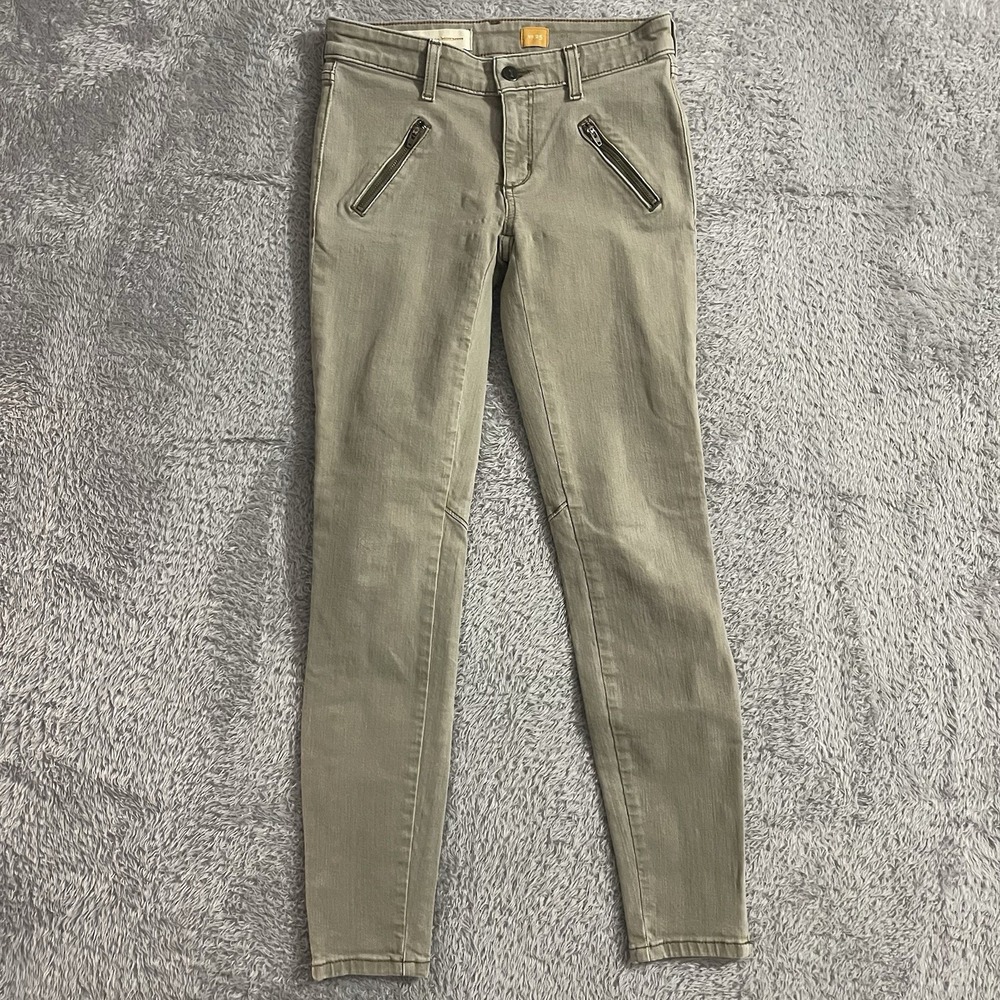 Pilcro And The Letterpress Jeans Womens Size 25 Skinny Olive Green Ankle Zip - Picture 2 of 9